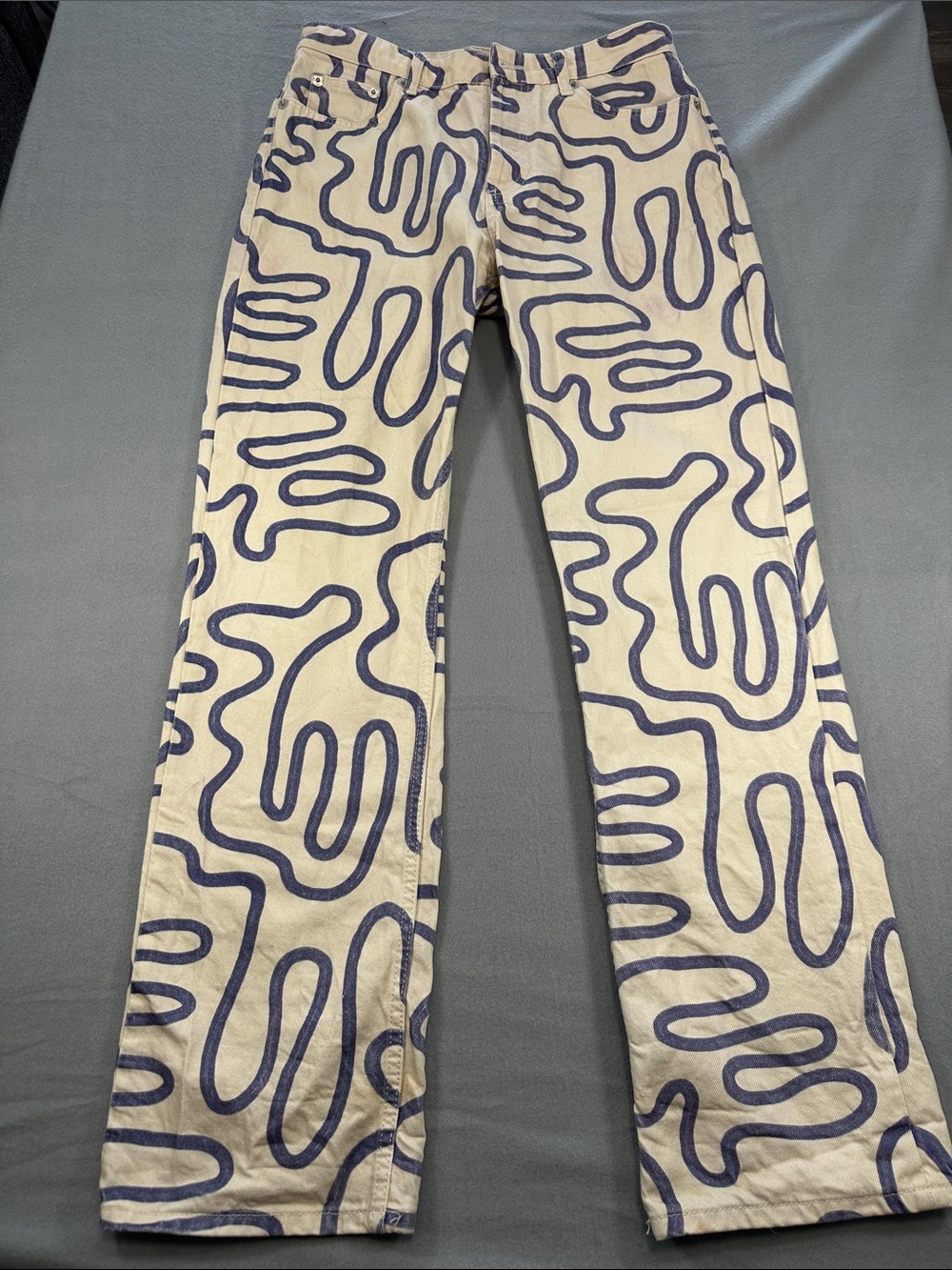Women’s Printed Cream & Navy Patterned Jeans